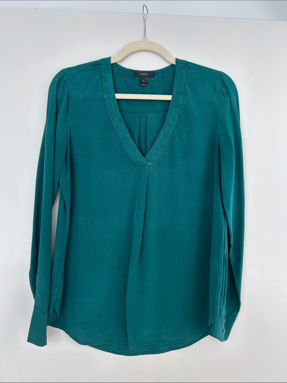 J. Crew 100% Silk Teal V-Neck Long Sleeve Blouse